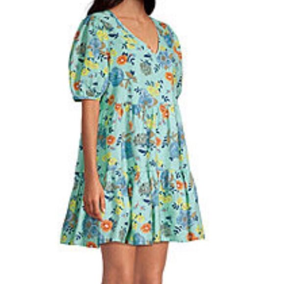 a.n.a Short Sleeve Empire Waist Dress Wildflower Teal M Tall size NWT in pkg - Picture 2 of 5